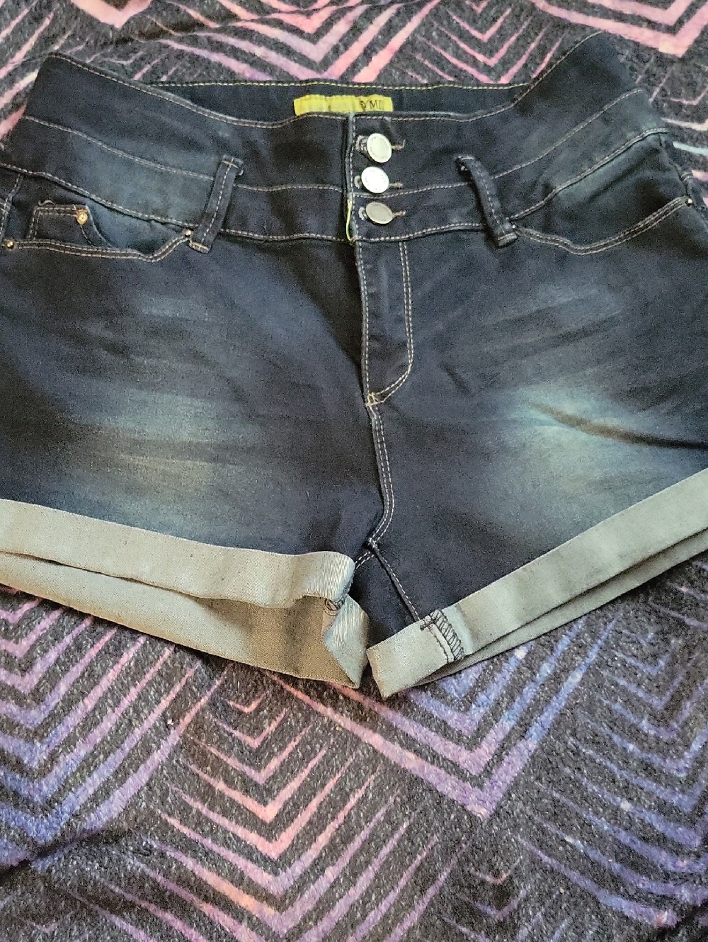 Ymi Size 11 HIGH Waist Navy Blue Cuff Shorts